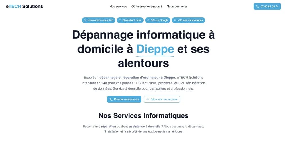 Page d'accueil du site eTECH Solutions